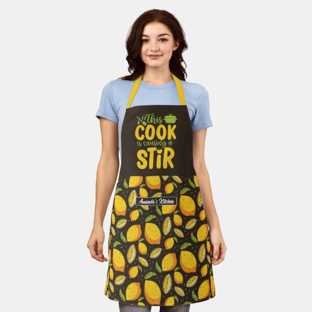 Funny Chef Cooking Pun Citrus Fruit Lemon Pattern Apron (Worn)