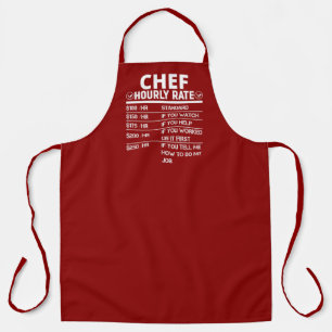 Funny Chef Hourly Rate Dark Red Apron