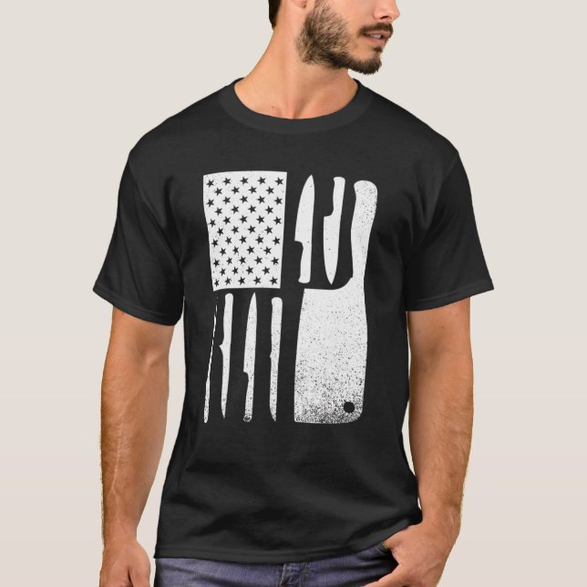 Funny Chef Knife American Flag For Men Women Patri T-Shirt (Front)