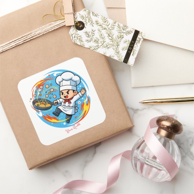 Funny Chef Mascot Square Sticker (Gifting)