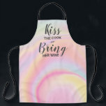 Funny chef quote rainbow pastel marble pattern apron<br><div class="desc">Kiss the cook and bring her wine! A funny chef quote on a girly unicorn rainbow pastel marble pattern</div>