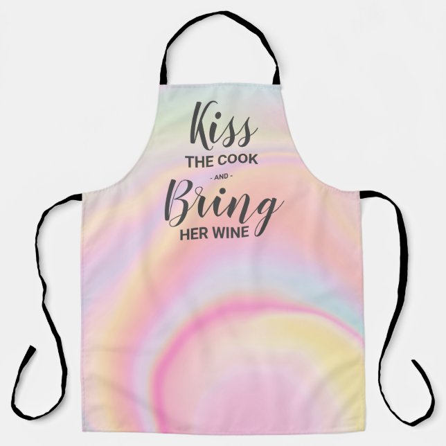 Funny chef quote rainbow pastel marble pattern apron (Front)