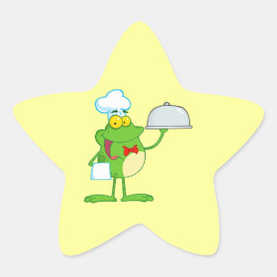 funny chef waiter froggy frog serving food star sticker