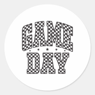 Funny Chequered Game Day Footll Black White Gift W Classic Round Sticker