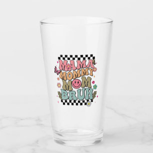 Funny Chequered Mama Flowers Mother’s Day Cute Mum Glass