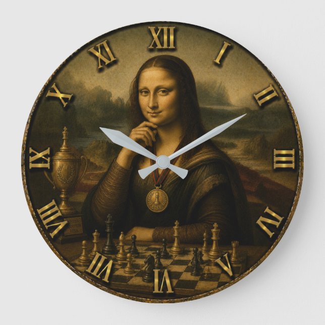 Funny Chess Mona Lisa Chess Master Art Decor  Large Clock (Front)