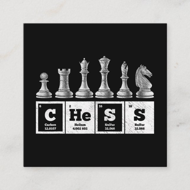 funny chess player geek periodic system chemistry square business card (Front)