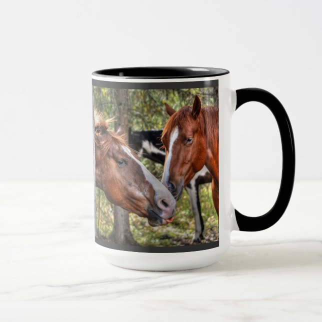 Funny Chestnut Stallion & Mare in a Forest Photo Mug (Right)
