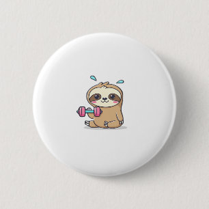Funny Chibi Sloth Workout  Cute Kawaii Gym Cartoon 6 Cm Round Badge