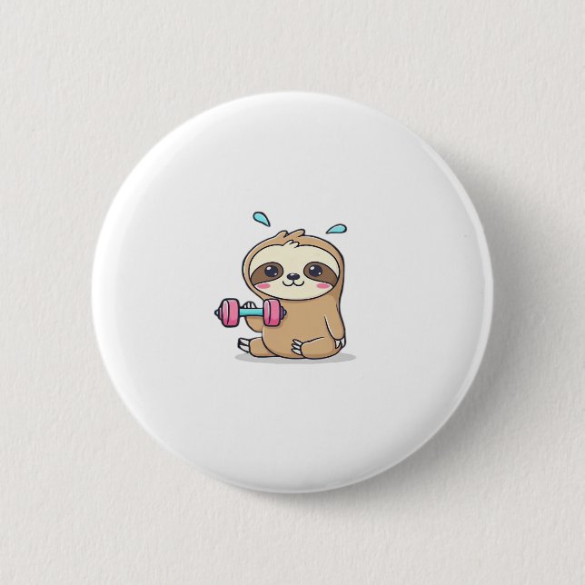 Funny Chibi Sloth Workout  Cute Kawaii Gym Cartoon 6 Cm Round Badge (Front)