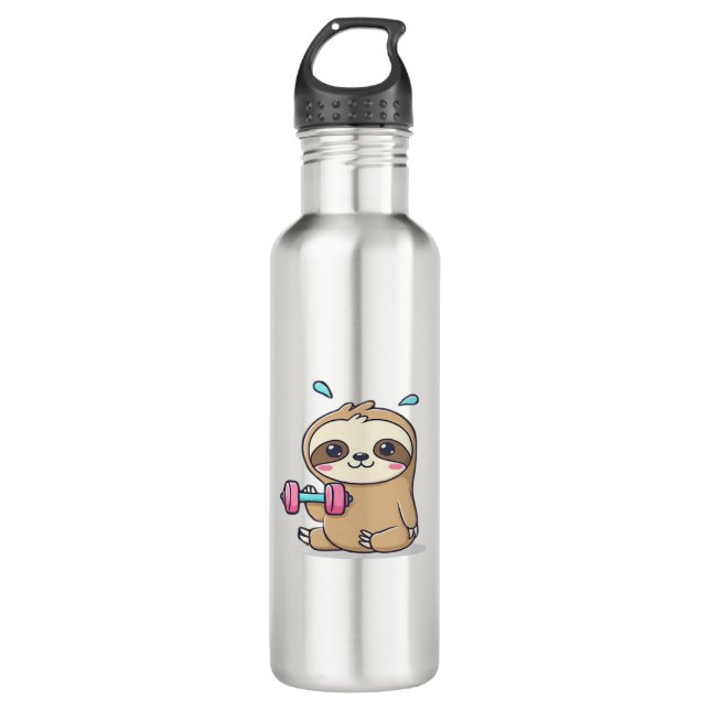 Funny Chibi Sloth Workout  Cute Kawaii Gym Cartoon 710 Ml Water Bottle (Front)