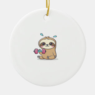 Funny Chibi Sloth Workout Cute Kawaii Gym Cartoon Ceramic Tree Decoration
