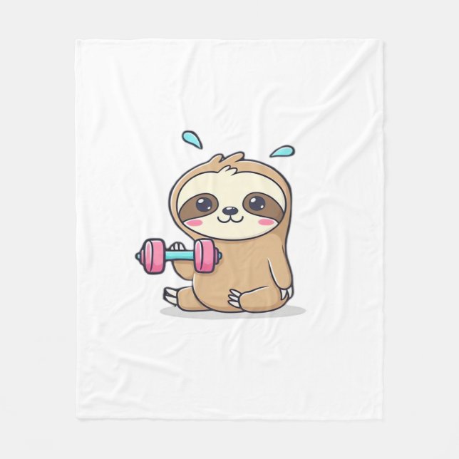 Funny Chibi Sloth Workout  Cute Kawaii Gym Cartoon Fleece Blanket (Front)