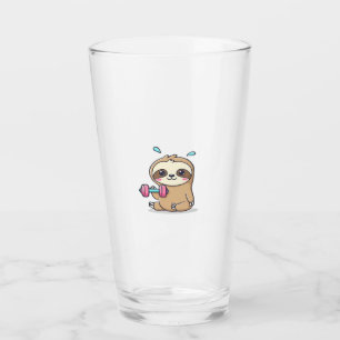 Funny Chibi Sloth Workout  Cute Kawaii Gym Cartoon Glass