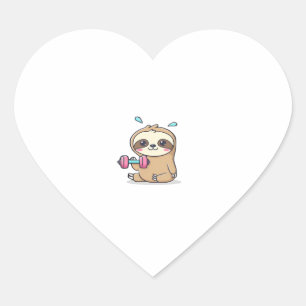 Funny Chibi Sloth Workout Cute Kawaii Gym Cartoon Heart Sticker