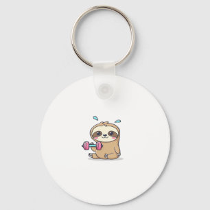 Funny Chibi Sloth Workout  Cute Kawaii Gym Cartoon Key Ring