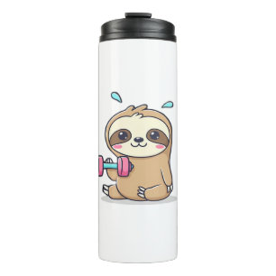 Funny Chibi Sloth Workout Cute Kawaii Gym Cartoon Thermal Tumbler