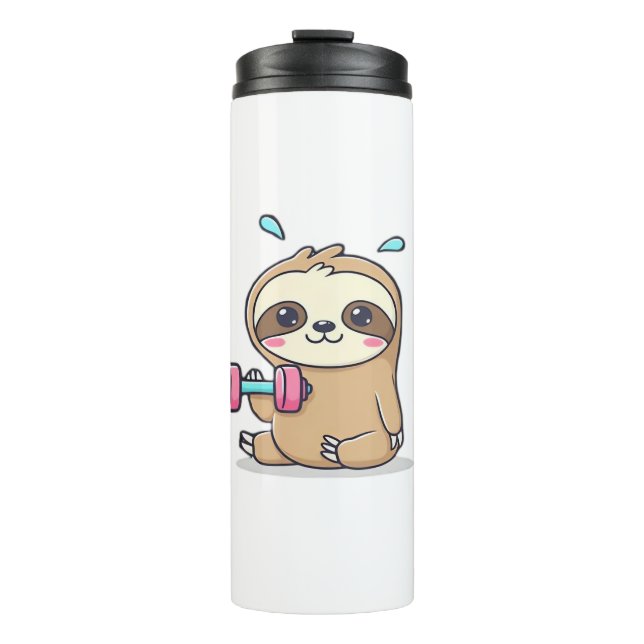Funny Chibi Sloth Workout  Cute Kawaii Gym Cartoon Thermal Tumbler (Front)