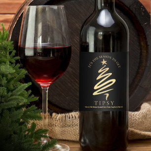 Funny Chic Black and Gold Christmas Wine Label