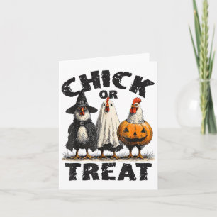 Funny Chick Or Treat Chickens Ghost Witchy Hallowe Card