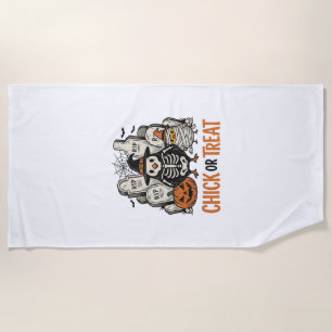 Funny Chick Or Treat Halloween Chicken Graphic_1 Beach Towel