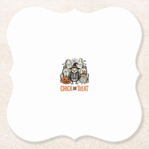 Funny Chick Or Treat Halloween Chicken Graphic_1 Paper Coaster