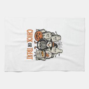 Funny Chick Or Treat Halloween Chicken Graphic_1 Tea Towel