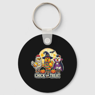 Funny Chick Or Treat Pumpkin Chicken Farmer Hallow Key Ring