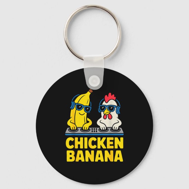 Funny Chicken Banana  Key Ring (Front)