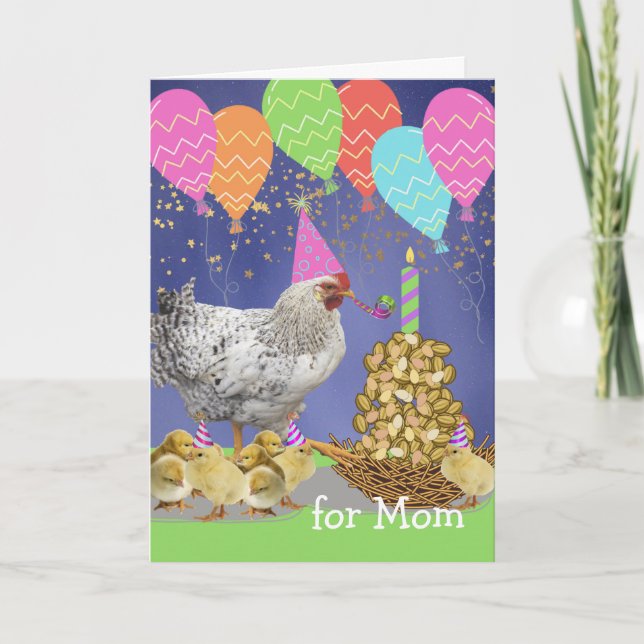 Funny Chicken Birthday for Mum with Party Chicks  Card (Front)