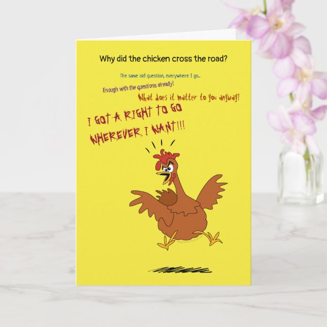 Funny Chicken Birthday Wishes for Farmer Angry  Card (Orchid)