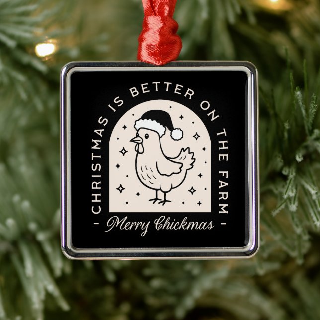 Funny chicken Christmas farm puns whimsical black Metal Tree Decoration (Tree)