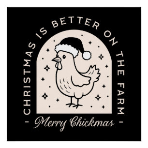 Funny chicken Christmas farm puns whimsical black Poster