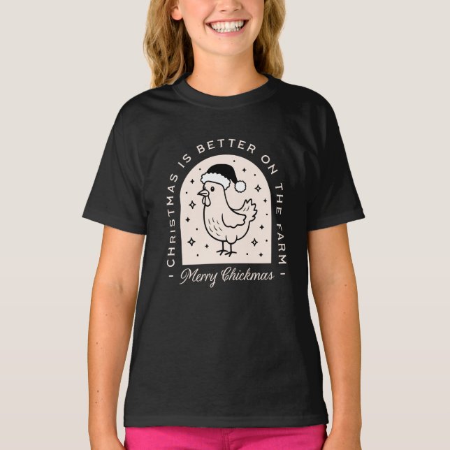 Funny chicken Christmas farm puns whimsical black T-Shirt (Front)