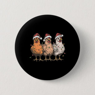Funny Chicken Christmas Hat Lights Farm Animal Cut 6 Cm Round Badge