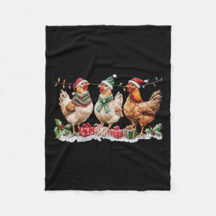 Funny Chicken Christmas Hat Lights Farm Animal Cut Fleece Blanket