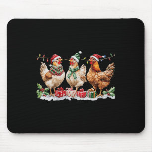 Funny Chicken Christmas Hat Lights Farm Animal Cut Mouse Mat