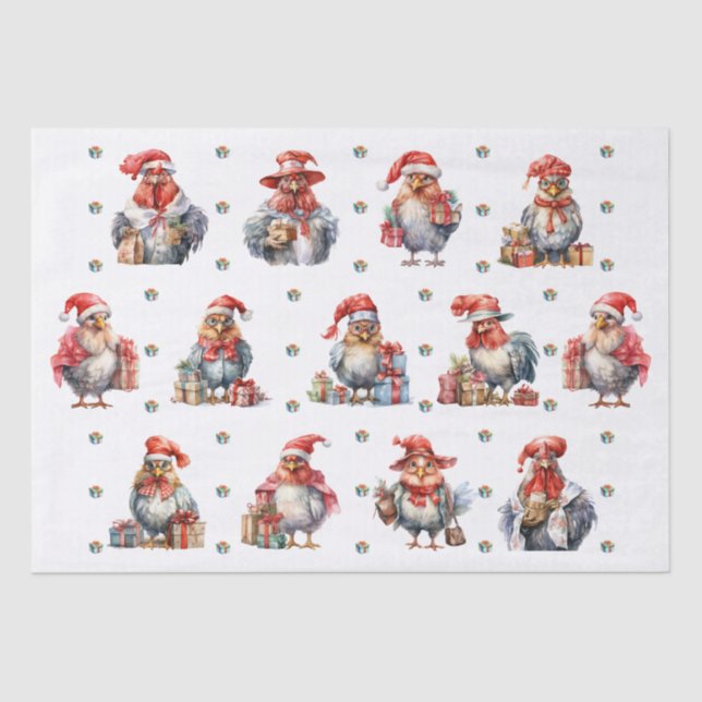 Funny Chicken Christmas Holiday Shoppers White Tissue Paper (Front)