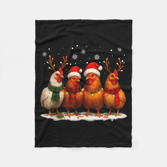 Funny Chicken Christmas Lights Farm Animal Cute Xm Fleece Blanket (Front)