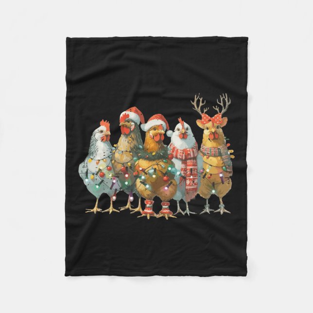 Funny Chicken Christmas Lights Farm Animal Cute Xm Fleece Blanket (Front)