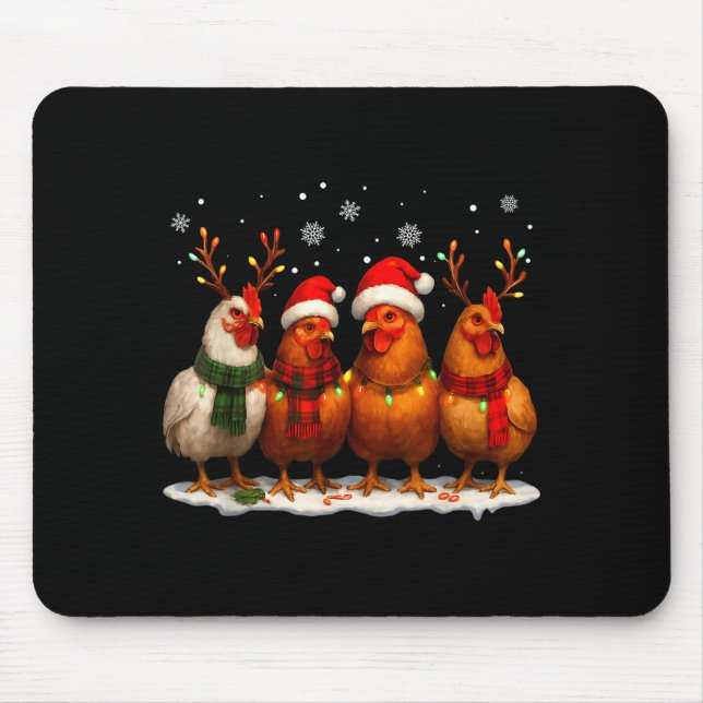 Funny Chicken Christmas Lights Farm Animal Cute Xm Mouse Mat (Front)