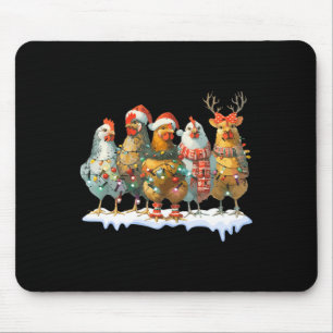 Funny Chicken Christmas Lights Farm Animal Cute Xm Mouse Mat