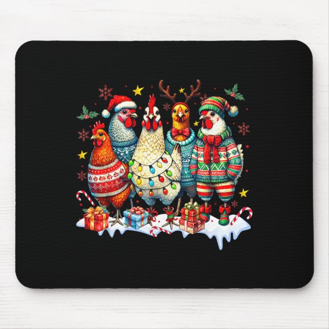 Funny Chicken Christmas Lights Farm Animal Cute Xm Mouse Mat (Front)