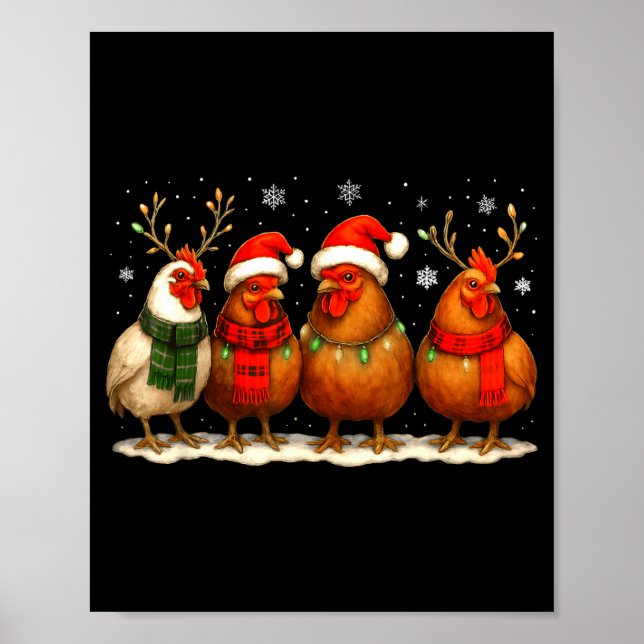 Funny Chicken Christmas Lights Farm Animal Cute Xm Poster (Front)