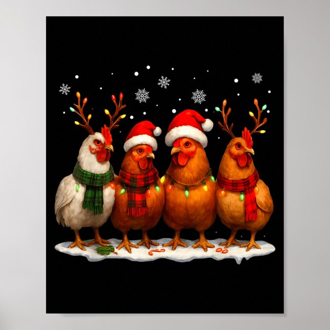 Funny Chicken Christmas Lights Farm Animal Cute Xm Poster (Front)
