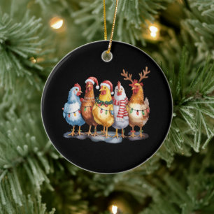 Funny Chicken Christmas Lights Farm Animal Xmas  Ceramic Tree Decoration