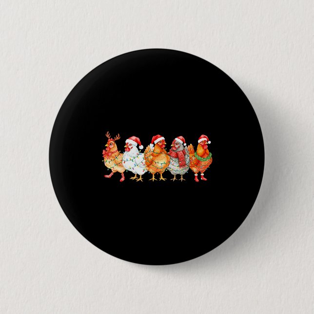 Funny Chicken Christmas Lights Farm Animal Xmas Ho 6 Cm Round Badge (Front)