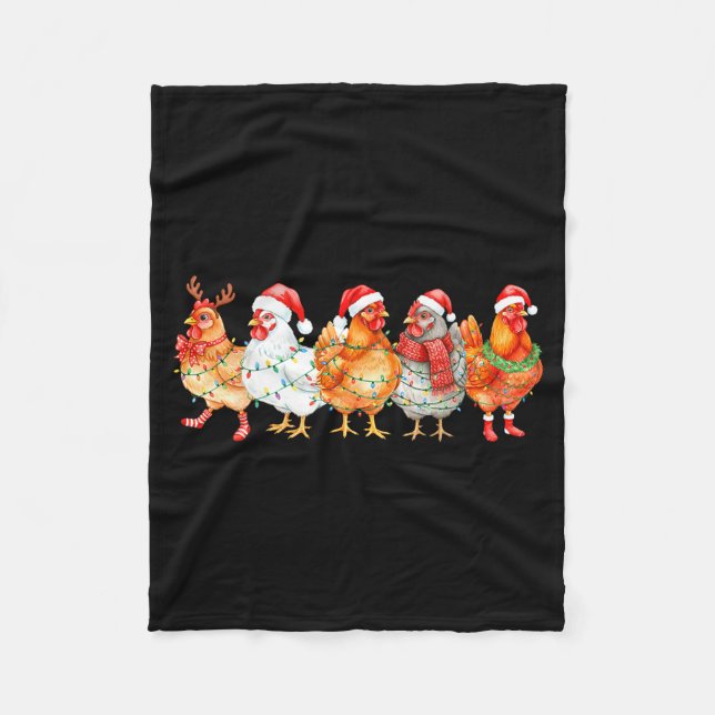 Funny Chicken Christmas Lights Farm Animal Xmas Ho Fleece Blanket (Front)