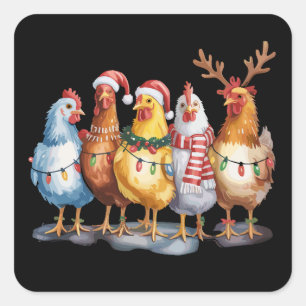 Funny Chicken Christmas Lights Farm Animal Xmas Square Sticker