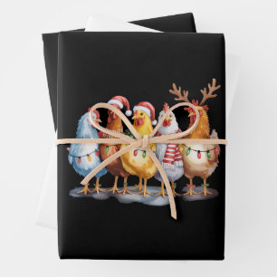 Funny Chicken Christmas Lights Farm Animal Xmas Wrapping Paper Sheet